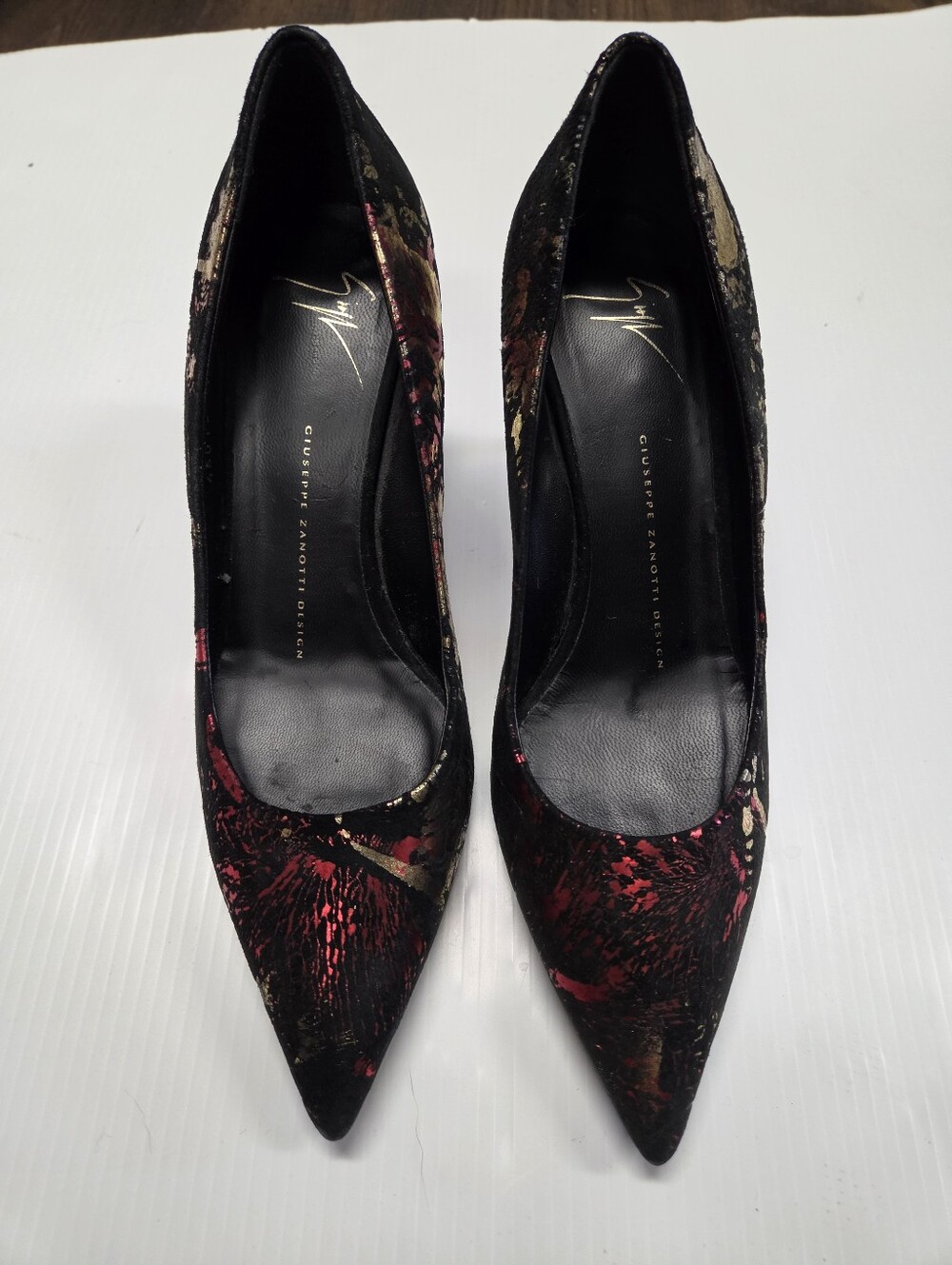 Giuseppe Zanotti Black Velvet Red & Gold Metallic Firework Pumps Stiletto Sz 39 - Picture 3 of 11